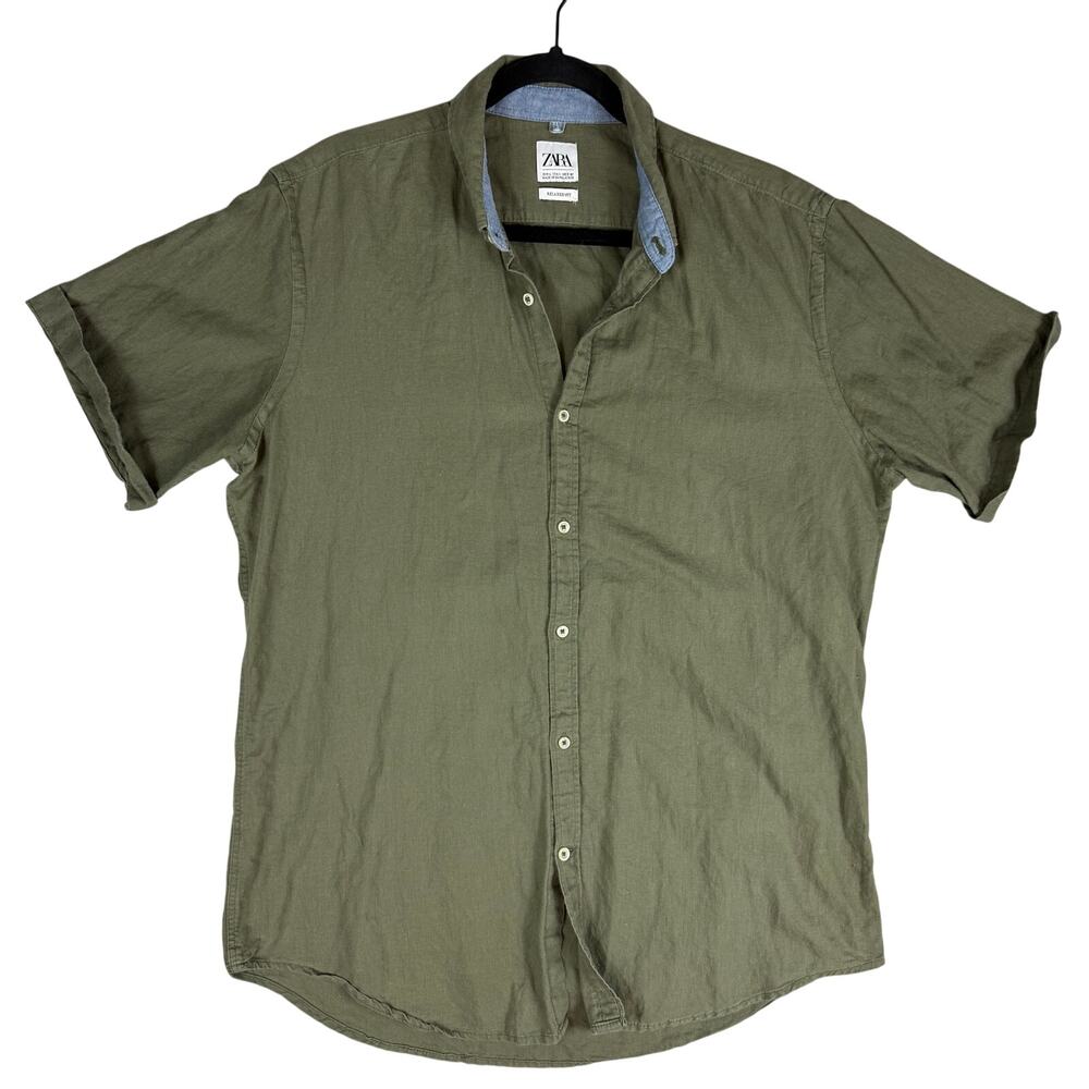 Zara Men’s Green Short sleeve Relaxed Fit Button Down shirt - L